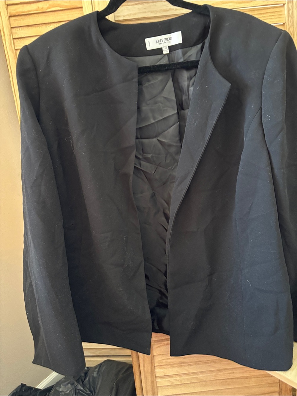 Jones Studio Black Collarless Open-Front Jacket 20W